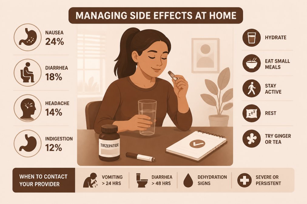 Adult taking medication at home with water glass and medication bottle visible on table, demonstrating home treatment routine in natural daylight